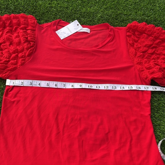 ESPRESSO Red Puff Sleeve Top size small - Picture 3 of 6